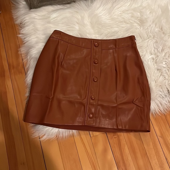 Lulus Most Fab Brown Vegan Leather Button-Front Mini Skirt - Picture 6 of 8